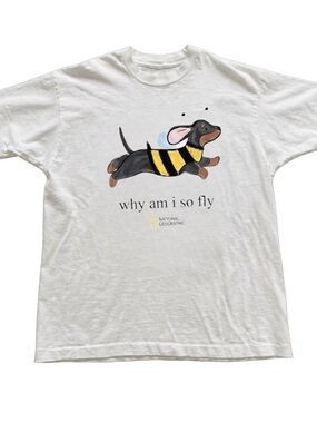 White Short Sleeve Tee with Dachshund Bee Graphic